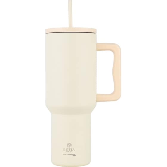 Θερμός Handled Tumbler Estia Home Art Straw Tumbler XL Save the Aegean Lily White 1200ml image 0