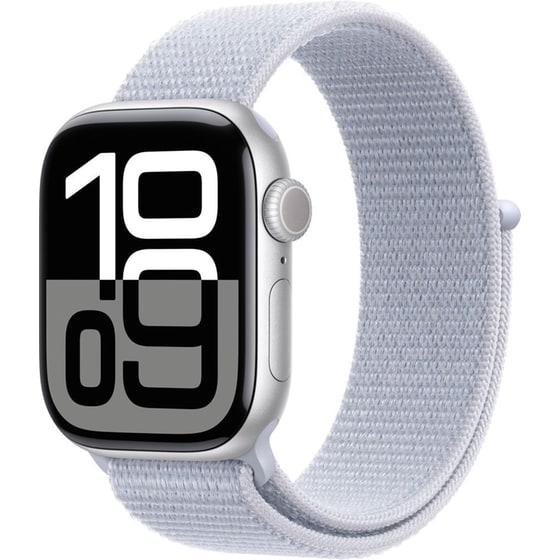 Apple Watch Series 10 GPS + Cellular 42mm Silver Aluminum Case with Blue Cloud Sport Loop image 0
