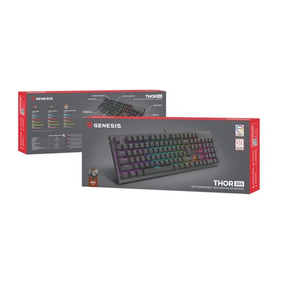 Genesis Thor 303 Gaming Μηχανικό Ενσύρματο USB Πληκτρολόγιο RGB Μαύρο (US) image 8