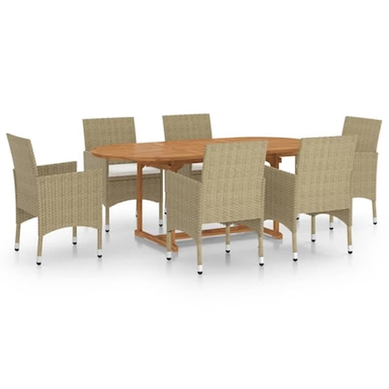 Vidaxl Σετ Τραπεζαρίας Κήπου 7 Τεμαχίων Μπεζ Από Συνθετικό Ρατάν VIDAXL