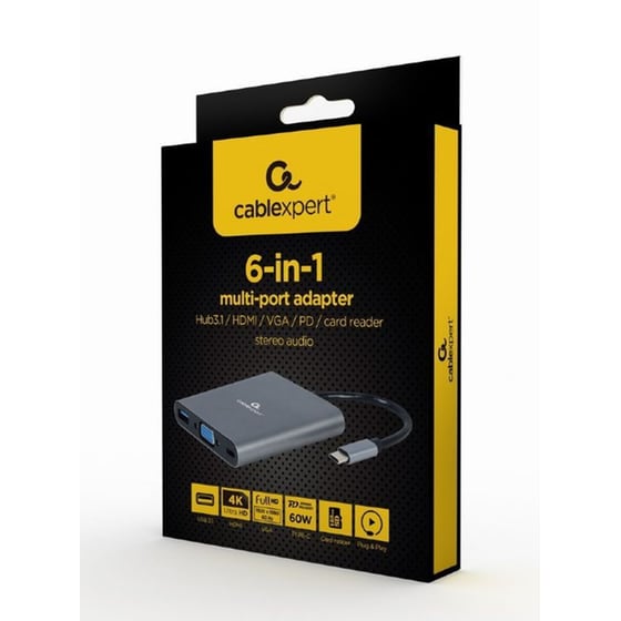 Cablexpert A-CM-COMBO6-01 USB Hub 6 σε 1 USB-C - Space grey image 2