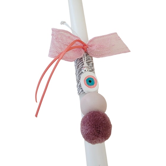 Λαμπάδα Perfect Match&nbsp;Γούρι&nbsp;Ματάκι&nbsp;Οβάλ&nbsp;Ροζ&nbsp;με Πον&nbsp;Πον image 2