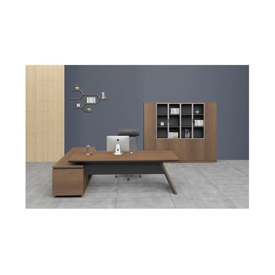 Γραφείο Γωνιακό Woodwell από MDF 200x90 cm - Μαύρο/Καρυδί image 1