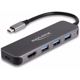 Delock Usb-c Hub 64170, 3x Usb 5gbps, Hdmi 4k, Usb-c Pd 85w, Γκρι