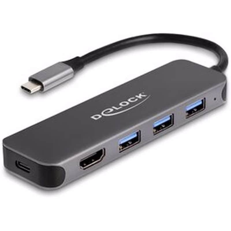 Delock Delock Usb-c Hub 64170, 3x Usb 5gbps, Hdmi 4k, Usb-c Pd 85w, Γκρι