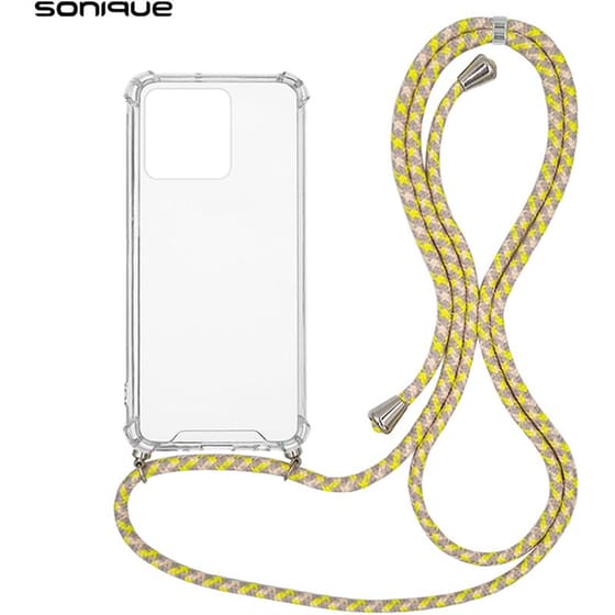Θήκη Realme C51/ Realme C53 - Sonique Armor Σιλικόνη Με Κορδόνι Rainbow Κιτρινο - Clear image 0