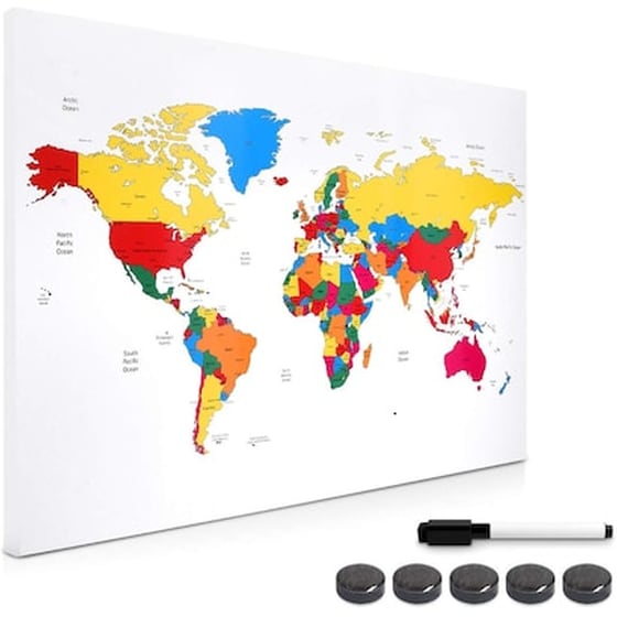Navaris 40x60cm Magnetic Whiteboard Μαγνητικός Πίνακας Με Μαρκαδόρο Colour World Map image 1