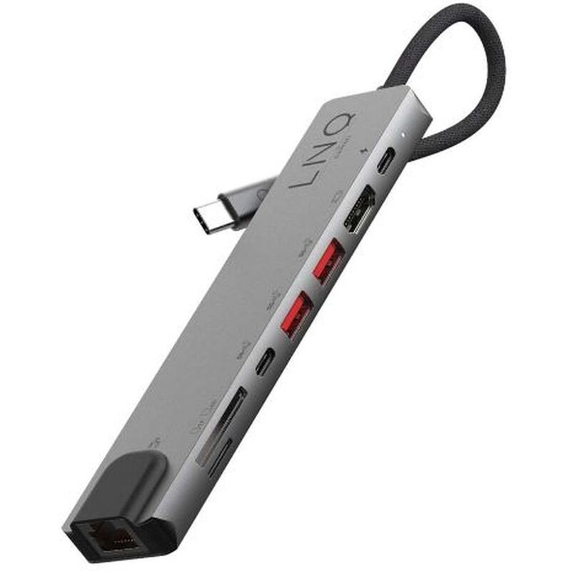 LINQ 8in1 USB-C Pro Multiport Adapter με HDMI 4K/60Hz, Gigabit Ethernet, SD/TF Card Reader 100W PD