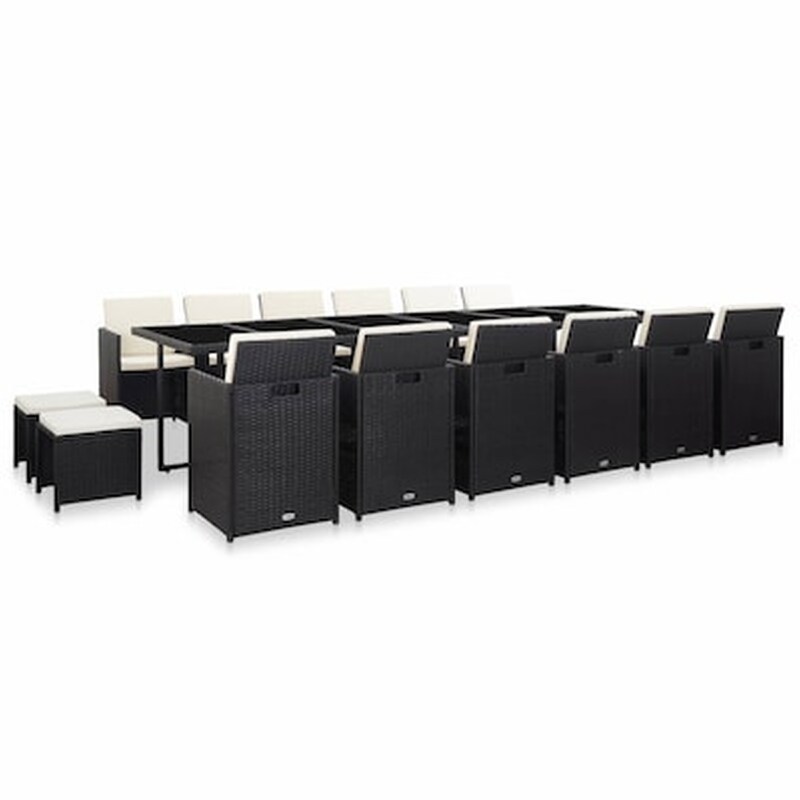 Vidaxl Σετ Τραπεζαρίας Εξ. Χώρου 17 Τεμ Μαύρο Συνθ. Ρατάν Με Μαξιλάρια VIDAXL