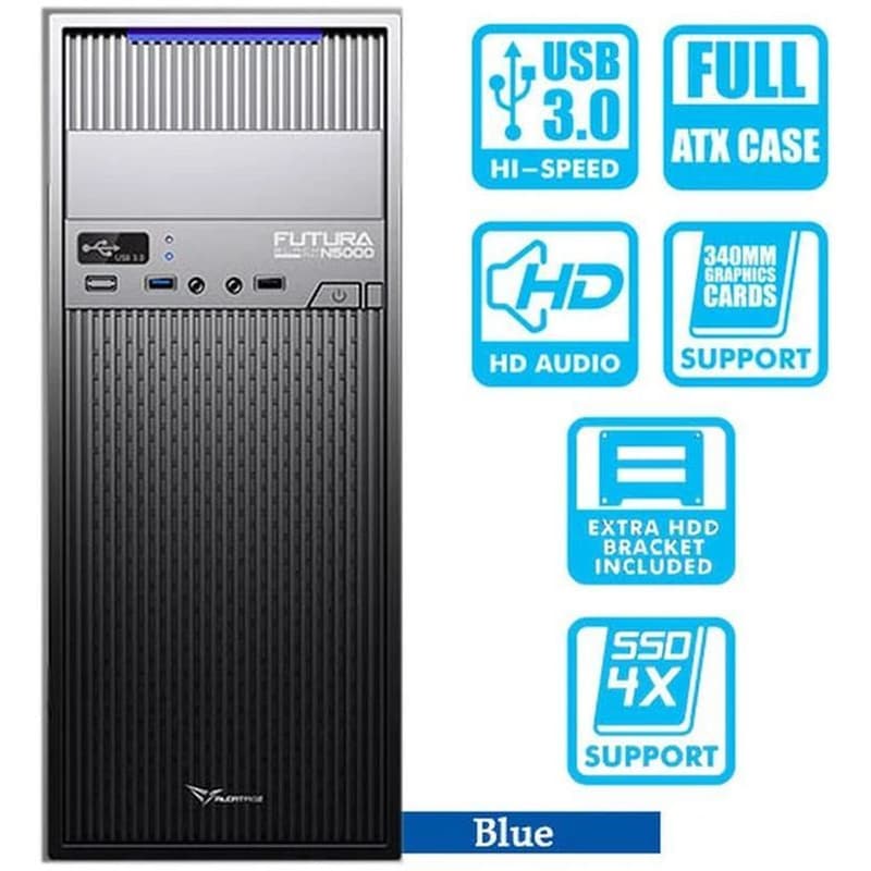 ALCATROZ Κουτί Desktop Alcatroz Futura Blue Pro N5000 Midi Tower - Μαύρο