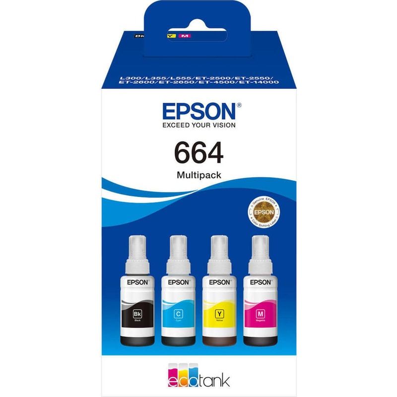 Epson 664 Κυανό / Ματζέντα / Κίτρινο / Μαύρο Πακέτο 4 Μελανιών Εκτυπωτή C13T66464A
