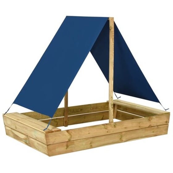 VidaXL Αμμοδόχος με Σκίαστρο 160x100x133cm Ξύλινη - Καφέ/ Μπλε image 3