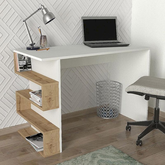 Γραφείο ArteLibre Cleora από Μοριοσανίδα/Μελαμίνη 120x60x74cm - Λευκό/Φυσικό Καφέ image 2