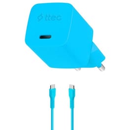 Σετ Φορτιστής Πρίζας Καλώδιο TTEC 2SCG20CNM 20W USB-C 1.2m - Neon Blue