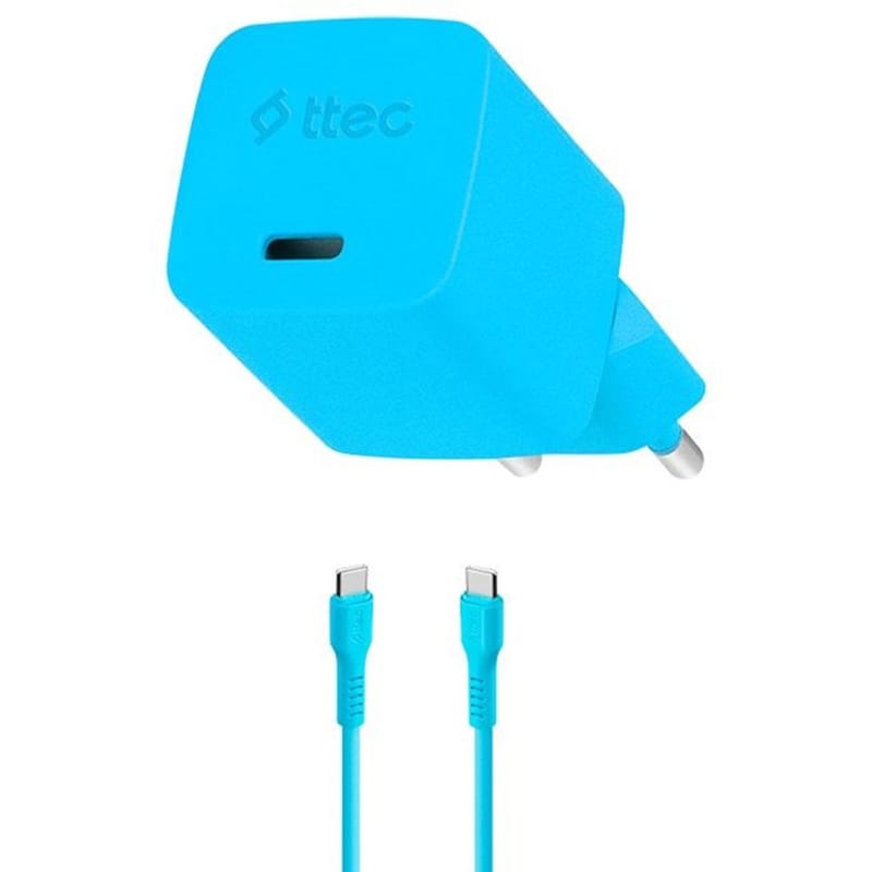 Σετ Φορτιστής Πρίζας Καλώδιο TTEC 2SCG20CNM 20W USB-C 1.2m - Neon Blue