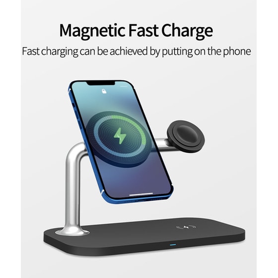 Ασύρματος Φορτιστής Oem Ojd-85 3in1 Magnetic Qi Pad 3A 15W - Black image 3