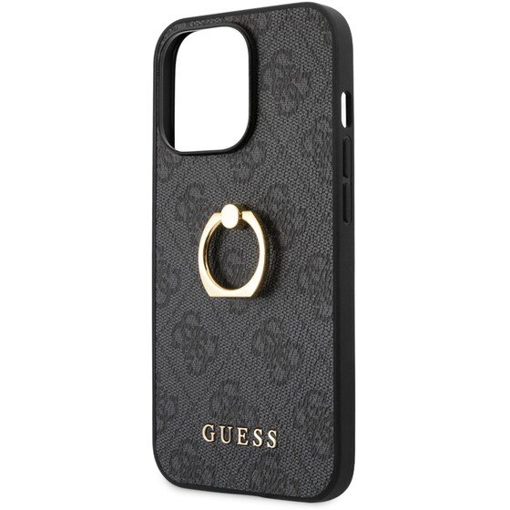 Θήκη Apple iPhone 13 Pro - Guess 4g Logo Ring Collection Hard Case PU Leather - Μαύρo image 6