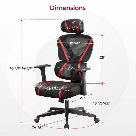 Καρέκλα Gaming Eureka Ergonomic Ergonomic Norn ERK-GC06-R από Τεχνητό Δέρμα - Μαύρη/Κόκκινη image 3
