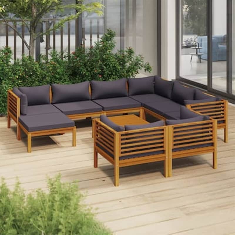 Vidaxl Σαλόνι Κήπου 10 Τεμαχίων Από Μασίφ Ξύλο Ακακίας Με Μαξιλάρια