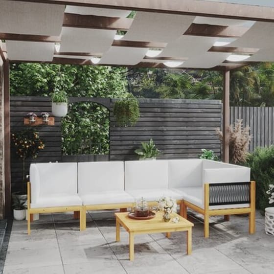 Σαλόνι Κήπου Vidaxl  6 Τμχ Μασίφ Ξύλο Ακακίας Με Κρεμ Μαξιλάρια image 0