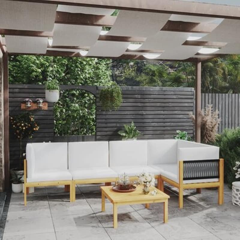 Σαλόνι Κήπου Vidaxl 6 Τμχ Μασίφ Ξύλο Ακακίας Με Κρεμ Μαξιλάρια VIDAXL