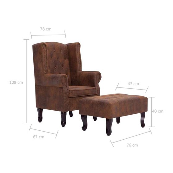Πολυθρόνα VidaXL Chesterfield με Υποπόδιο από Συνθετικό Καστόρι - Καφέ image 6