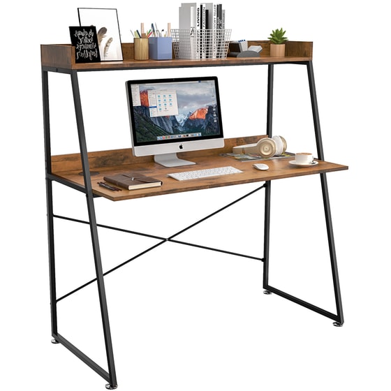 Γραφείο Βιβλιοθήκη Eureka Ergonomic από Μοριοσανίδα 120x57.7cm - Καφέ image 0