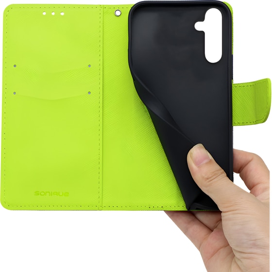 Θήκη Samsung Galaxy A14 - Sonique Trend Book - Σκούρο Μπλε / Λαχανί image 1