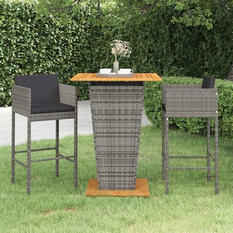 Vidaxl Σετ Επίπλων Μπαρ Κήπου 3 Τεμ. Γκρι Συνθετικό Ρατάν Με Μαξιλάρια VIDAXL