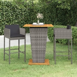 Vidaxl Σετ Επίπλων Μπαρ Κήπου 3 Τεμ. Γκρι Συνθετικό Ρατάν Με Μαξιλάρια