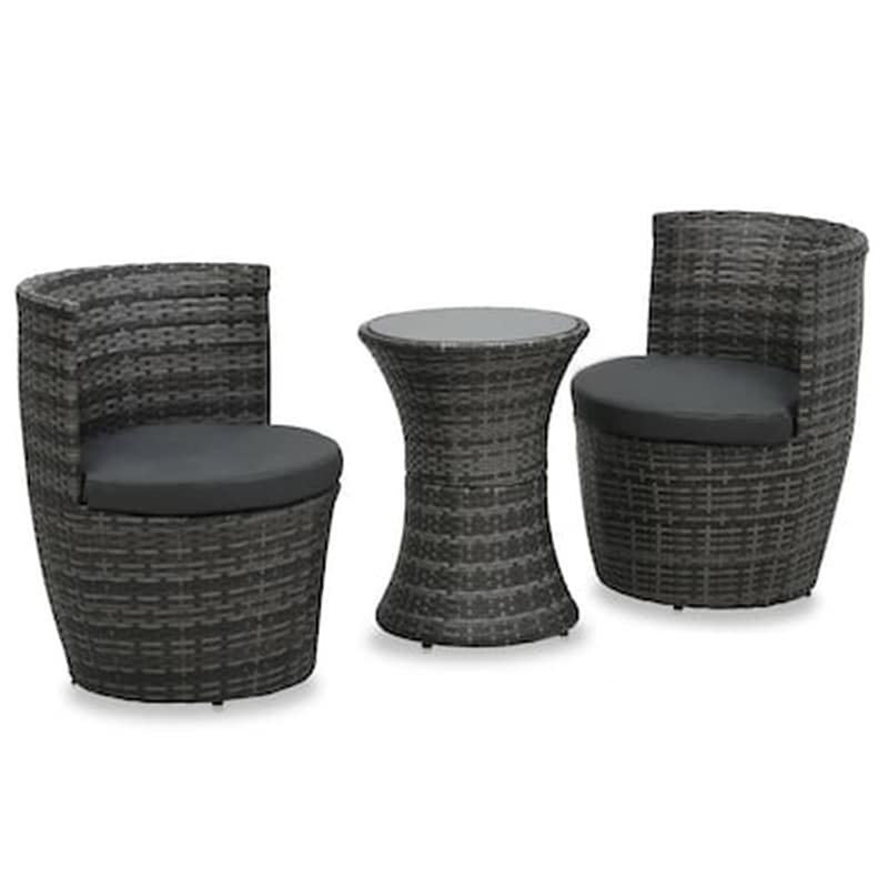 Vidaxl Σετ Επίπλων Bistro 3 Τεμ. Γκρι Από Συνθετικό Ρατάν Με Μαξιλάρια