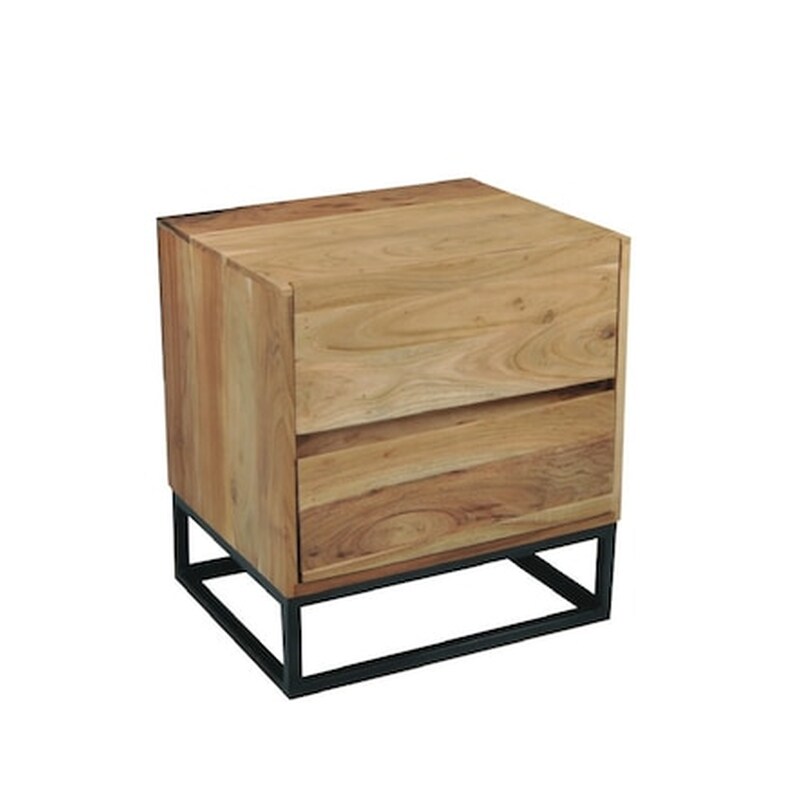 WOODWELL Κομοδινο Φυσικο Ξυλο Ακακια Με Μεταλλικη Βαση Μαυρη