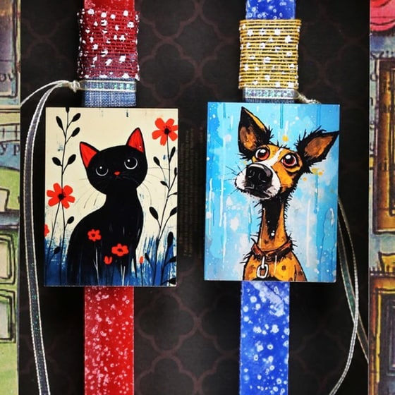 Λαμπάδα&nbsp;Synchronia&nbsp;Ζευγάρι&nbsp;Γάτα&nbsp;Σκύλος Κόκκινο Μπλε image 3