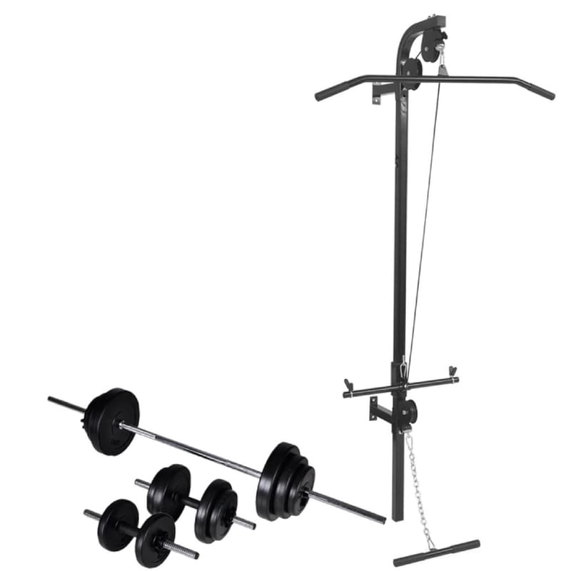 Πολυόργανο VidaXL Power Tower Επιτοίχιο με Μπάρα - Μαύρο