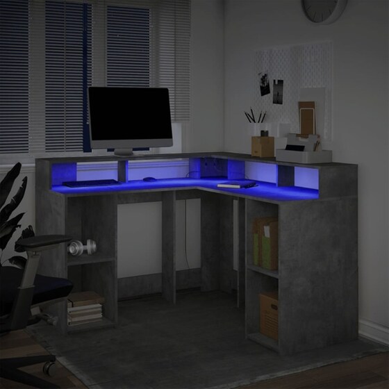 Γραφείο VidaXL με LED από Επεξεργασμένο Ξύλο 130x130x91 cm - Γκρι Σκυροδέματος image 3