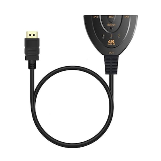 Powertech HDMI Switch 3x1 Pigtail, 4K x 2K, 3D Support, 0.50m, Black image 0