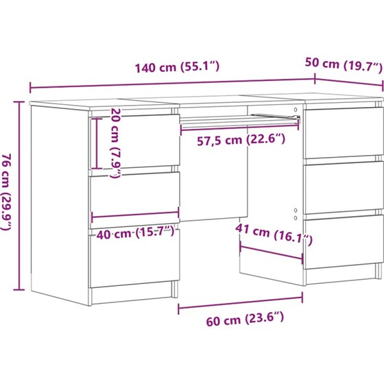 Γραφείο VidaXL από Επεξεργασμένο Ξύλο 140x50x76 cm - Μαύρη Οξιά image 9