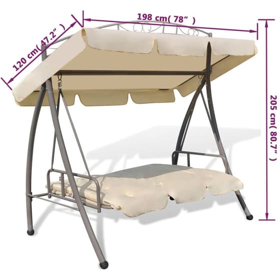 Κούνια Κήπου Με Σκίαστρο VidaXL από Χάλυβα 198x120x205cm - Λευκό της Άμμου image 3