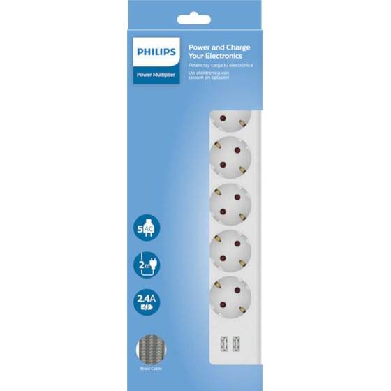 Πολύπριζο Philips SPN3052W/GRS 5 Θέσεων & 2x Usb 1.5m- Λευκό image 1