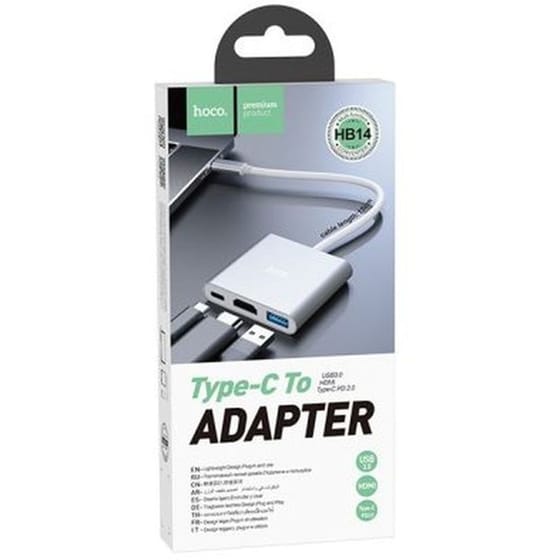 Hub Hoco Hb14 Easy Use Usb-c Με 3 Θύρες Usb 3.0, Usb-c Pd, Hdmi Ασημί image 3