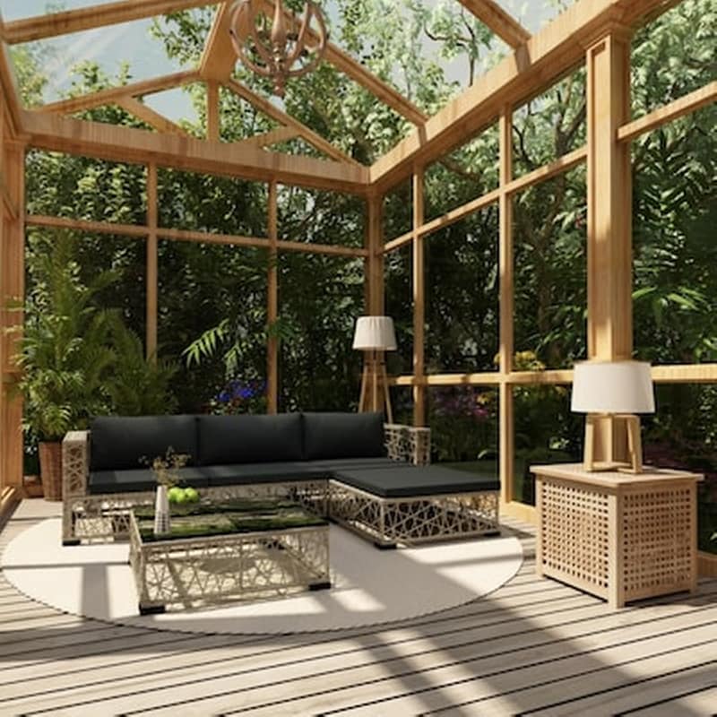 VIDAXL Σετ Σαλόνι Κήπου Vidaxl από Συνθετικό Ρατάν με Μαξιλάρια 5 Τμχ - Γκρι