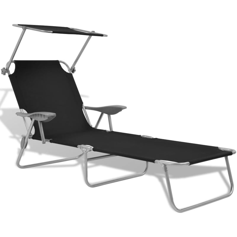 Ξαπλώστρα Παραλίας/Κήπου VidaXL Ατσάλινη με Σκίαστρο 58x189x27 cm - Μαύρο VIDAXL