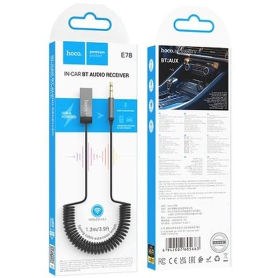 Audio Receiver Hoco E78 Benefit v5.3 USB and 3.5mm με Ενσωματωμένο Μικρόφωνο 1. 2 m - Γκρι image 1