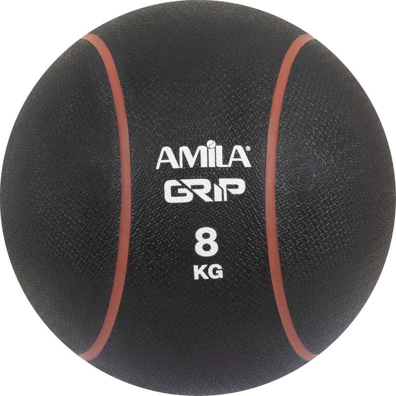 Μπάλα Medicine Grip Amila 8 kg 19 cm από Λάστιχο - Μαύρη/Κόκκινη