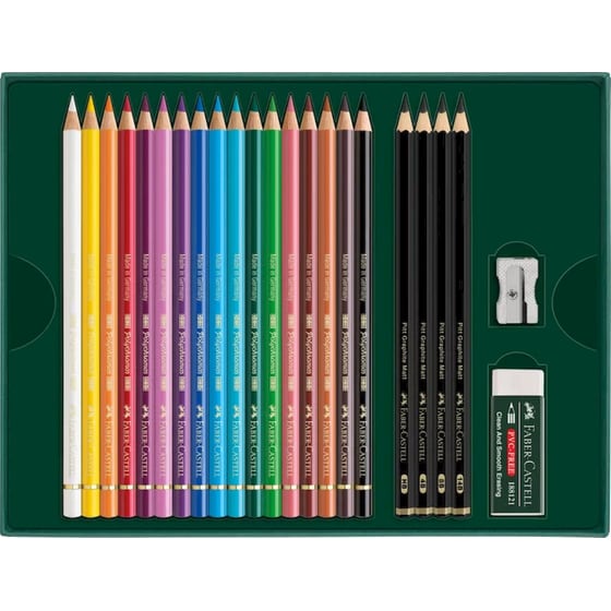 Ξυλομπογιές Faber Castell Polychromos Σετ σε Κασετίνα 17 Τεμάχια & 4 Pitt Graphite Matt & Γόμα & Ξύστρα image 2