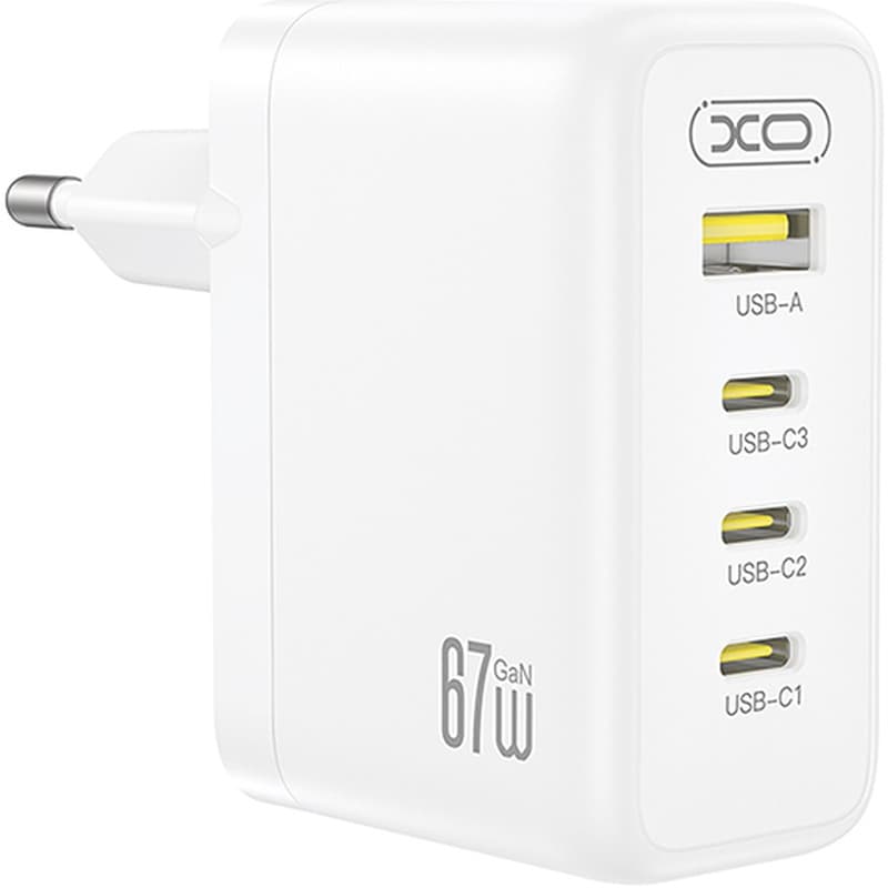 Φορτιστής Πρίζας XO CE39 χωρίς Καλώδιο USB-A 3x USB-C 67W Quick Charge 3.0 - Λευκό
