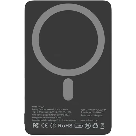 Powerbank&nbsp;Valenta Ultra Slim Wireless Magsafe&nbsp;5000mAh με Θύρα USB-C Grey image 1