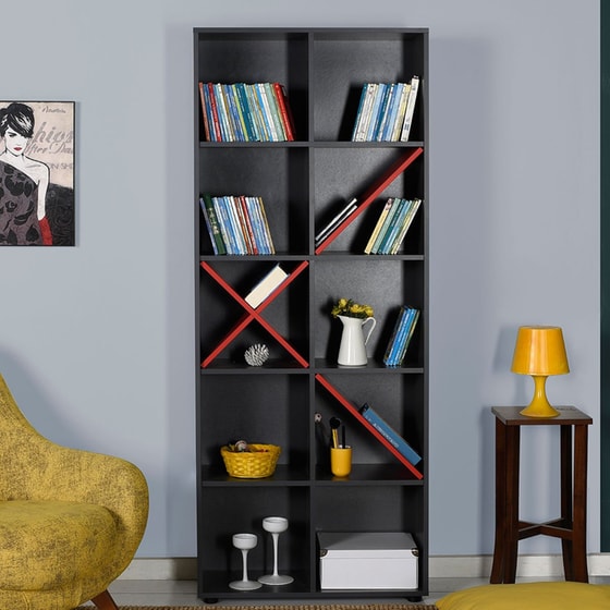 Βιβλιοθήκη Spitishop από MDF 75x30x188cm - Ανθρακί image 3