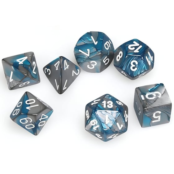 Σετ Ζάρια - 7 Mini Dice Set Polyhedral Gemini Steel With Teal/white image 0