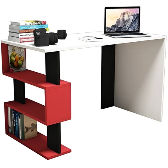 Γραφείο Βιβλιοθήκη ArteLibre από Μοριοσανίδα 120 x60cm - Λευκό/Μαύρο/Κόκκινο image 2